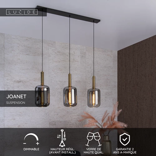 Lucide JOANET - Suspension - 3xE27 - Fumé - USP